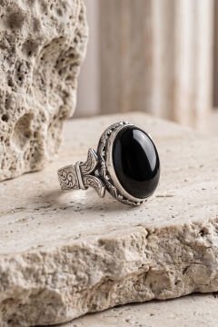 Oval Katre Model Oniks Taşlı Gümüş Erkek Yüzük