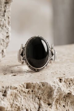 Oval Katre Model Oniks Taşlı Gümüş Erkek Yüzük