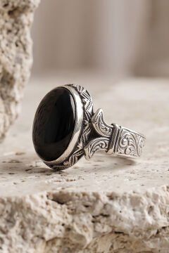 Oval Katre Model Oniks Taşlı Gümüş Erkek Yüzük