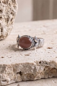 Yan Oval Katre Model Akik Taşlı Gümüş Erkek Yüzük