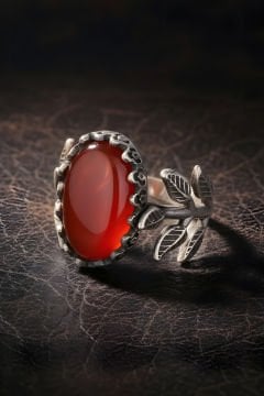 Sarmaşık Model Akik Taşlı El İşi Gümüş Yüzük