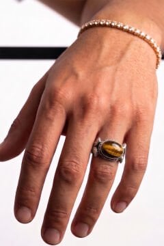 Yan Oval Katre Model Kaplangözü Taşlı Gümüş Erkek Yüzük