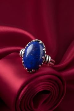 Çift Kol Model Lapis Lazuli Taşlı El İşi Yüzük