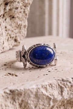 Yan Oval Katre Model Lapis Lazuli Taşlı Gümüş Erkek Yüzük