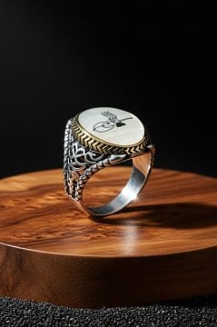Sedef Taşı Üzerine Tuğra Gümüş Erkek Yüzük