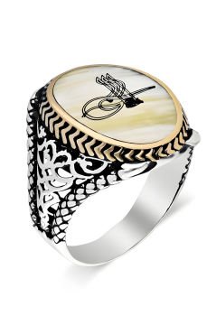 Sedef Taşı Üzerine Tuğra Gümüş Erkek Yüzük