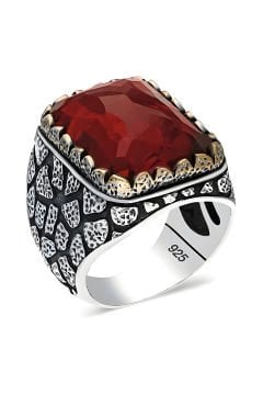 Kırmızı Zirkon Taşlı Gümüş Yüzük