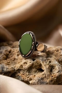 Payitaht Model Yeşil Akik Taşlı Gümüş Erkek Yüzük