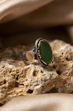 Payitaht Model Yeşil Akik Taşlı Gümüş Erkek Yüzük