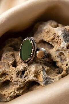 Payitaht Model Yeşil Akik Taşlı Gümüş Erkek Yüzük