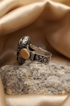 Payitaht Model Yeşil Akik Taşlı Gümüş Erkek Yüzük