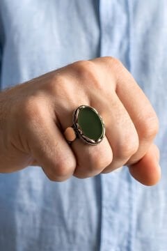 Payitaht Model Yeşil Akik Taşlı Gümüş Erkek Yüzük
