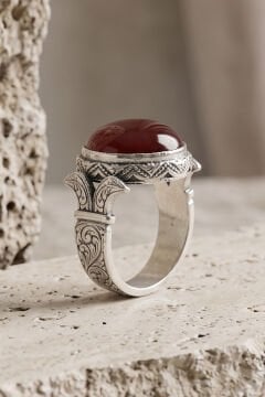 Katre Model Akik Taşlı Gümüş Erkek Yüzük