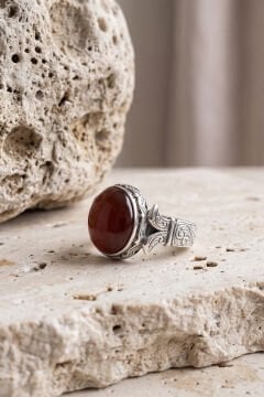 Katre Model Akik Taşlı Gümüş Erkek Yüzük