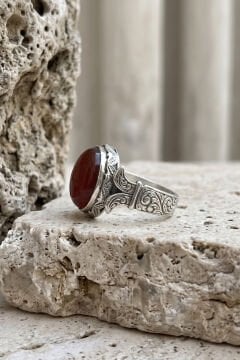 Katre Model Akik Taşlı Gümüş Erkek Yüzük