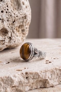 Katre Model Kaplangözü Taşlı Gümüş Erkek Yüzük