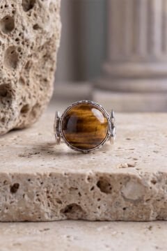 Katre Model Kaplangözü Taşlı Gümüş Erkek Yüzük