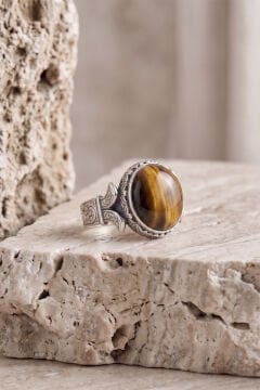 Katre Model Kaplangözü Taşlı Gümüş Erkek Yüzük