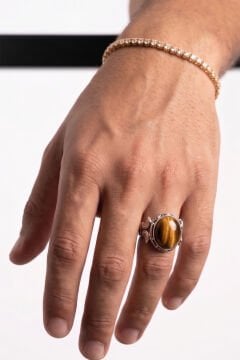 Katre Model Kaplangözü Taşlı Gümüş Erkek Yüzük