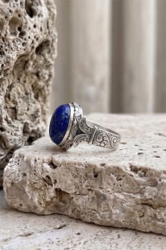 Katre Model Lapis Lazuli Taşlı Gümüş Erkek Yüzük