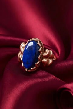 Yonca Model Lapis Lazuli Taşlı El İşi Gümüş Yüzük 23 - Rose Rengi