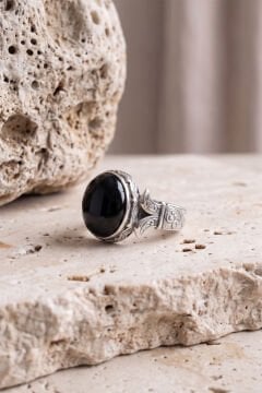 Katre Model Oniks Taşlı Gümüş Erkek Yüzük
