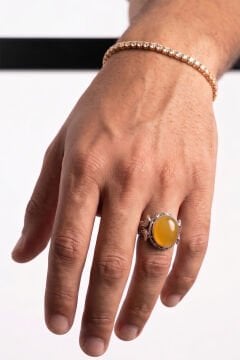 Katre Model Sarı Akik Taşlı Gümüş Erkek Yüzük