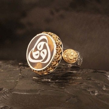 Kalem İşleme 22 Ayar Altınlı Bağa İçine Sedef Üçlü Vav Kakma El İşi Yüzük