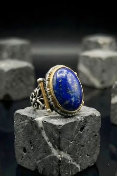 Görkem Model El İşi Lapis Lazuli Taşlı Gümüş Erkek Yüzük