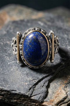 Görkem Model El İşi Lapis Lazuli Taşlı Gümüş Erkek Yüzük