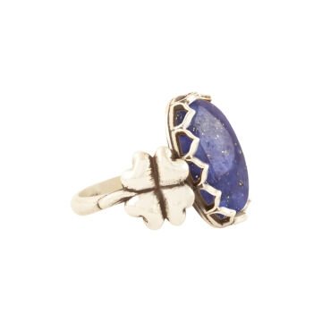 Yonca Model Lapis Lazuli Taşlı El İşi Gümüş Yüzük 15 - Gümüş Rengi