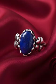 Yonca Model Lapis Lazuli Taşlı El İşi Gümüş Yüzük 16 - Gümüş Rengi