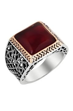 Kare Model Akik Taşlı Gümüş Yüzük