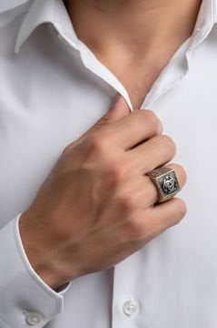 Kare Model Kalem İşlemeli Teşkilatı Mahsusa Yüzük