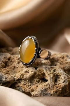 Payitaht Model Sarı Akik Taşlı Gümüş Erkek Yüzük