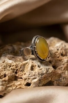 Payitaht Model Sarı Akik Taşlı Gümüş Erkek Yüzük