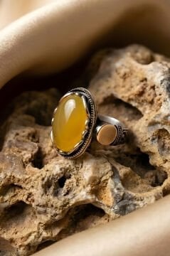 Payitaht Model Sarı Akik Taşlı Gümüş Erkek Yüzük