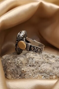 Payitaht Model Sarı Akik Taşlı Gümüş Erkek Yüzük