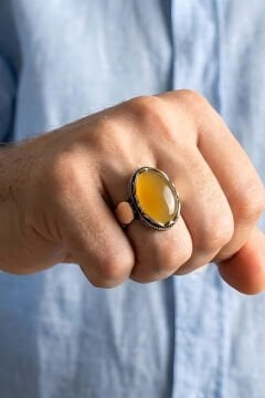 Payitaht Model Sarı Akik Taşlı Gümüş Erkek Yüzük