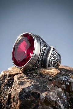 Erzurum Kalem İşçiliği Sultan Model Yakut Zirkon Taşlı Erkek Yüzük