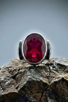 Erzurum Kalem İşçiliği Sultan Model Yakut Zirkon Taşlı Erkek Yüzük