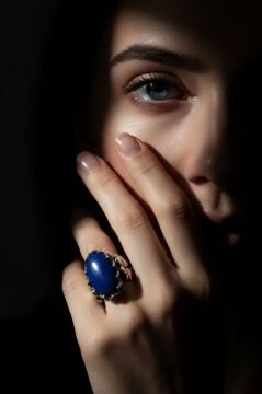Yonca Model Lapis Lazuli Taşlı El İşi Gümüş Yüzük 23 - Gümüş Rengi