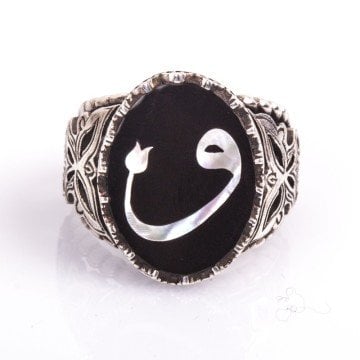 Kişiye Özel Harfli El İşi Sedef Kakma Gümüş Yüzük