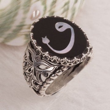 Kişiye Özel Harfli El İşi Sedef Kakma Gümüş Yüzük