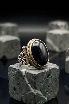 Görkem Model El İşi Oniks Taşlı Gümüş Erkek Yüzük