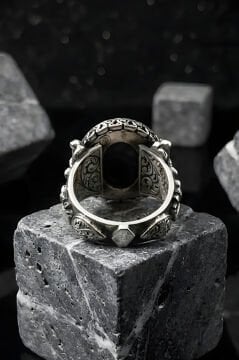 Görkem Model El İşi Oniks Taşlı Gümüş Erkek Yüzük