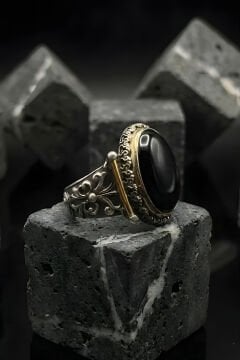 Görkem Model El İşi Oniks Taşlı Gümüş Erkek Yüzük