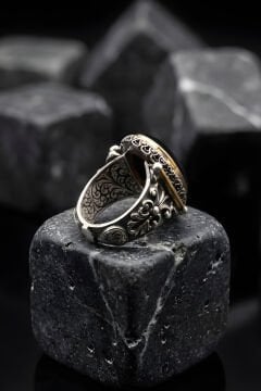 Görkem Model El İşi Oniks Taşlı Gümüş Erkek Yüzük