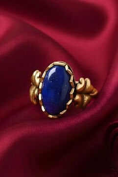 Yonca Model Lapis Lazuli Taşlı El İşi Gümüş Yüzük 11 - Altın Rengi