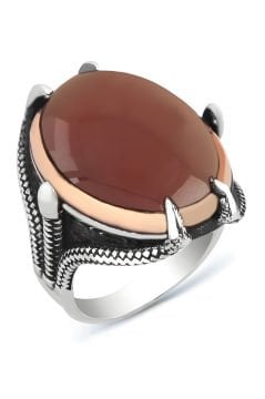 Büyük Boy Pençe Model Akik Taşlı Gümüş Yüzük